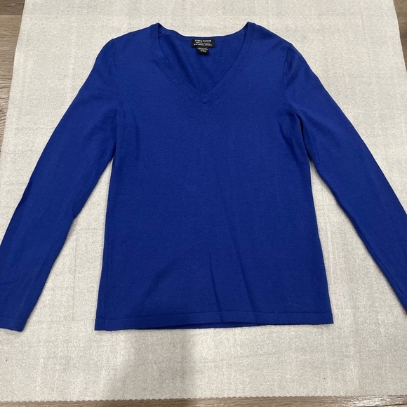 [M]Lord&Taylor Blue Extra Fine Merino Wool V Neck Sweater-M - Picture 3 of 7